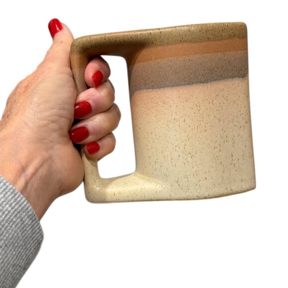 2 MCM Rodolfo Padilla Stoneware Pottery Beige Ombré Coffee Mugs Signed - Picture 10 of 12